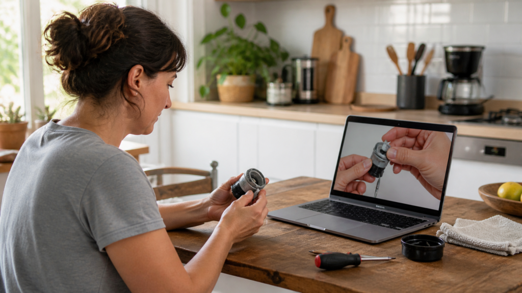Person using free online tutorials to fix a small household problem